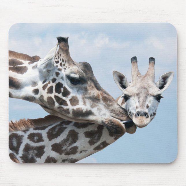 Giraffe küsst ihr Kalb Mousepad (Vorne)