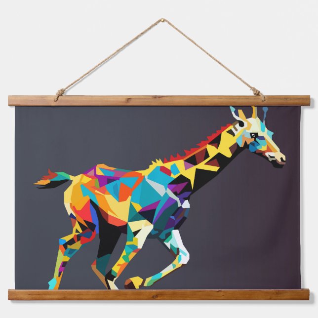 Giraffe läuft Pop Art Wandteppich Mit Holzrahmen (Vorne)