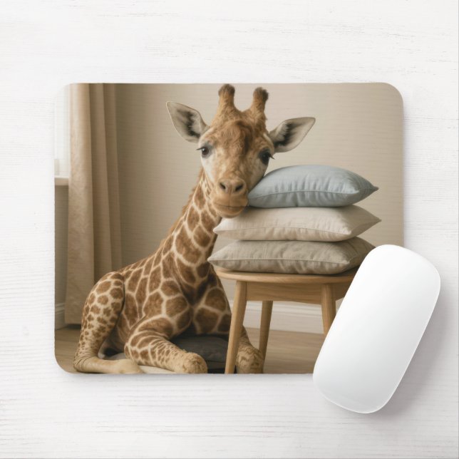 Giraffe Leaning On Pillow Stack Mousepad (Mit Mouse)