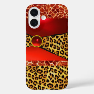 GIRAFFE LEOPARD HAUT ROTE RUBY GEMSTONE iPhone 16 HÜLLE