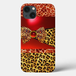 GIRAFFE LEOPARD HAUTBOW, ROT RUBY GEMSTONE iPhone 13 HÜLLE