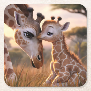Giraffe Liebe: Baby Kissing Mama Rechteckiger Pappuntersetzer