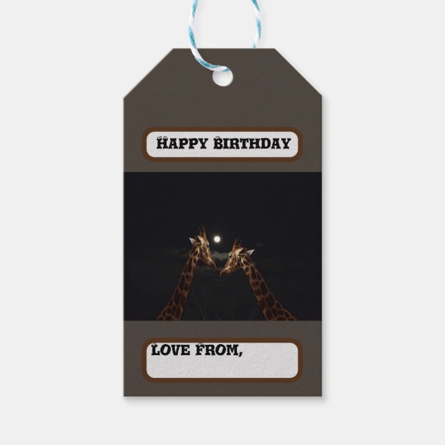 Giraffe Liebe im Mondschein, Geburtstag Geschenkanhänger (Vorderseite)