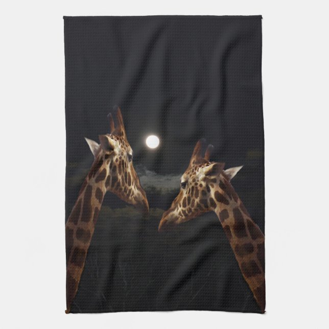 Giraffe Liebe im Mondschein, Küchentuch (Vertikal)