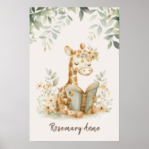 Giraffe liest Bücher Kinderzimmer Dschungel Tier  Poster