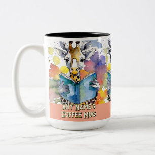 Giraffe liest den großen Buch Zwei-Töne-Kaffeebech Zweifarbige Tasse