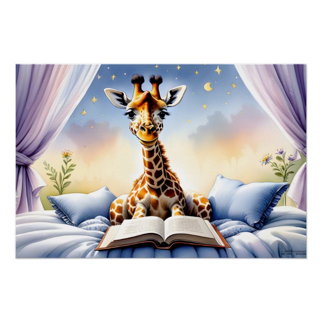 Giraffe liest ein Buch Poster für Kinderzimmer (Vorderseite)