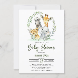 Giraffe Lion Safari Jungle Animals Baby Shower Einladung