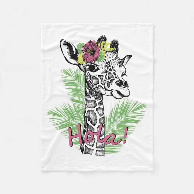 Giraffe Lover Giraffe mit Hibiskus Fleecedecke (Vorderseite)