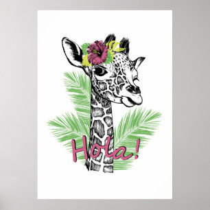 Giraffe Lover Giraffe mit Hibiskus Poster