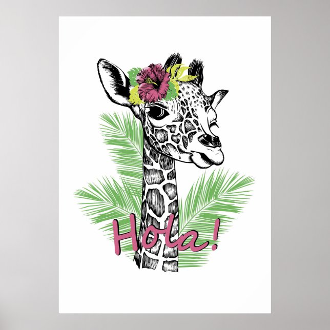 Giraffe Lover Giraffe mit Hibiskus Poster (Vorne)
