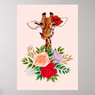 Giraffe Lover Giraffes Afrika und Blume Poster