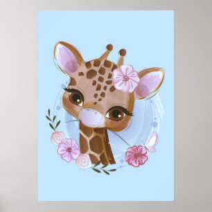 Giraffe Lover Niedliches Baby Giraffe mit Blume Poster