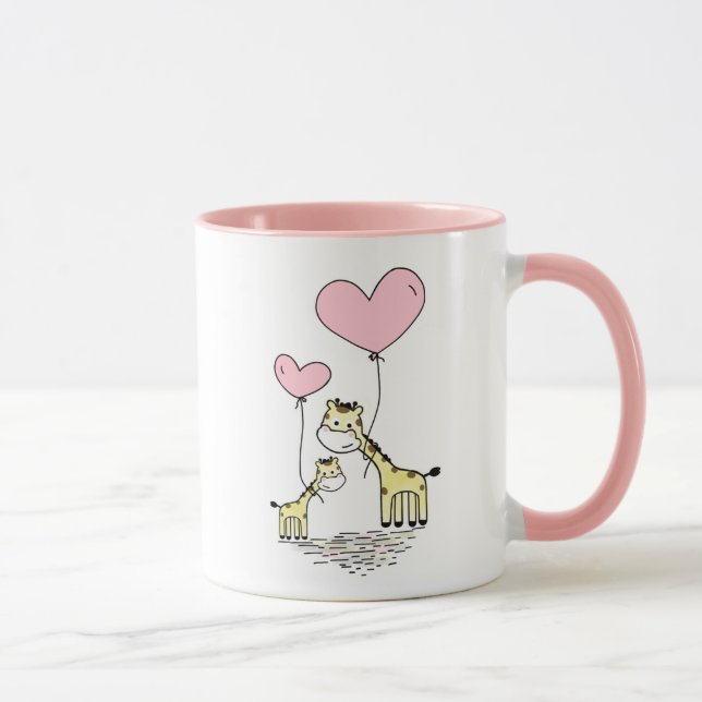 Giraffe Mama & Baby Pink Mother Day Baby Shower Tasse (Rechts)