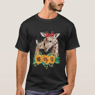 Giraffe Mama Kids Baby Animals Niedlich Sonnenblum T-Shirt
