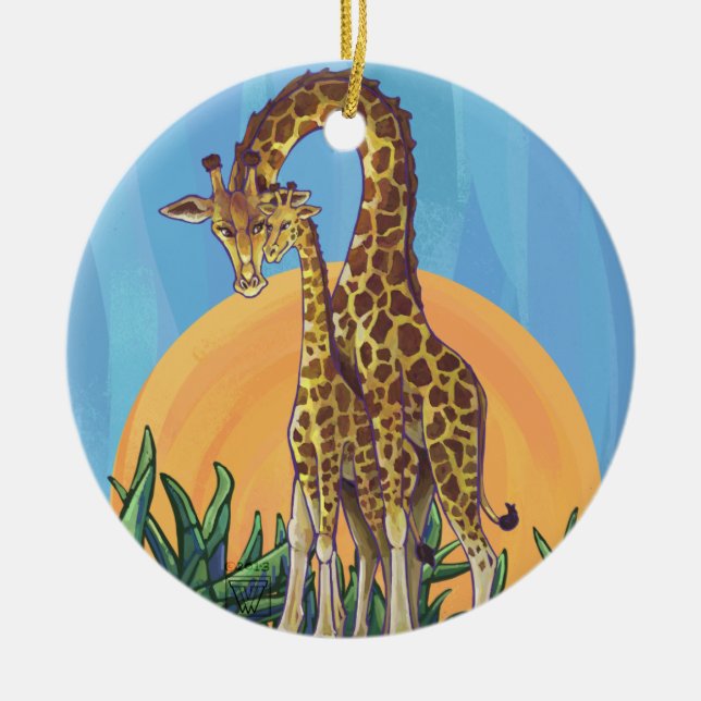 Giraffe Mama und Baby Keramikornament (Vorne)