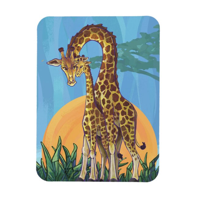 Giraffe Mama und Baby Magnet (Vertikal)