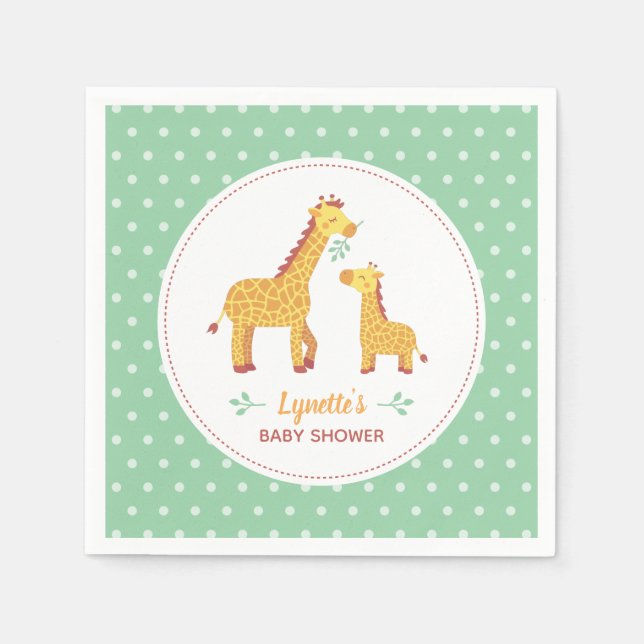 Giraffe Mama und Baby, Polka Dots Party Supplement Serviette (Vorderseite)