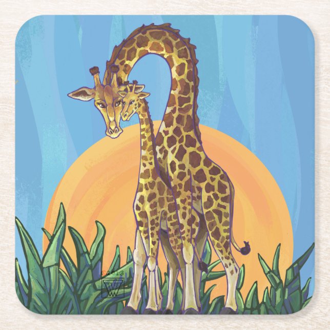 Giraffe Mama und Baby Rechteckiger Pappuntersetzer (Vorderseite)