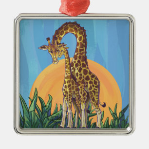Giraffe Mama und Baby Silbernes Ornament