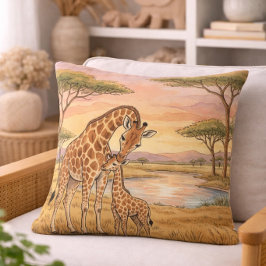 Giraffe-Mama und Safari-Tiere-Kalb  Kissen