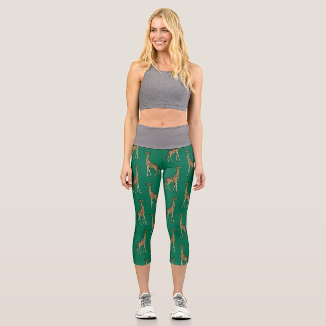 Giraffe Mammalian Emerald Green Wild Animal Africa Capri Leggings (Vorderseite)