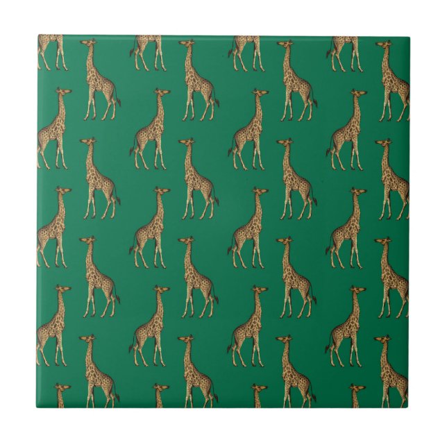 Giraffe Mammalian Emerald Green Wild Animal Africa Fliese (Vorderseite)