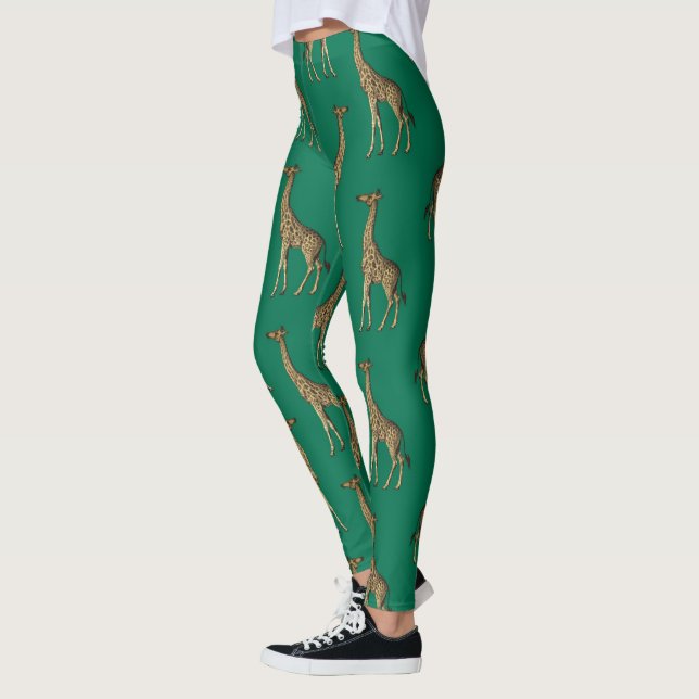 Giraffe Mammalian Emerald Green Wild Animal Africa Leggings (Links)