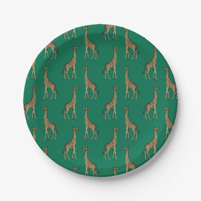 Giraffe Mammalian Emerald Green Wild Animal Africa Pappteller (Vorderseite)
