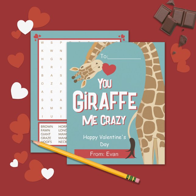 Giraffe Me Crazy Kids Valentine' Day Card (Von Creator hochgeladen)