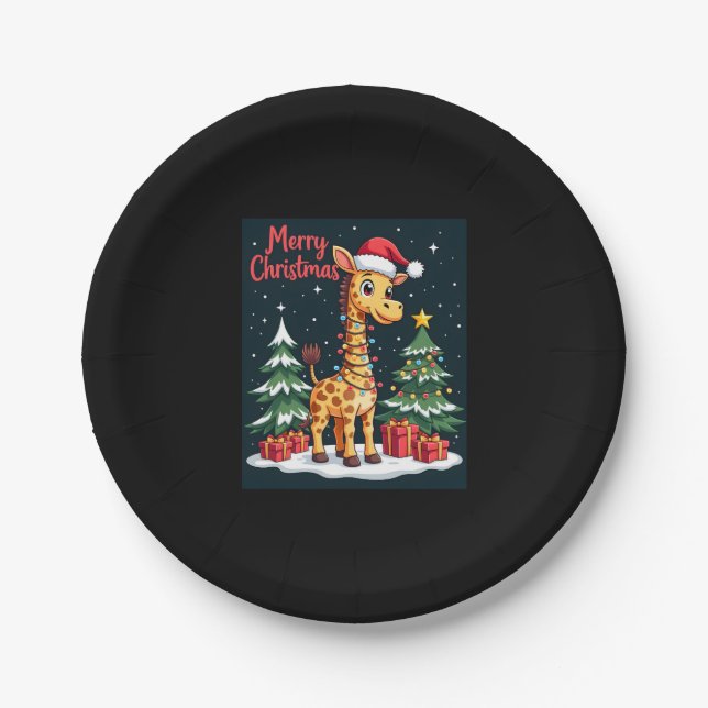 Giraffe Merry Christmas Tree Lighting Santa Giraff Pappteller (Vorderseite)
