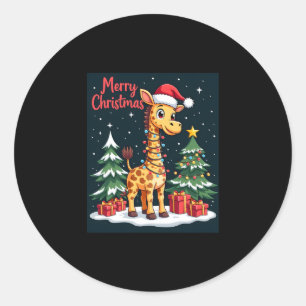 Giraffe Merry Christmas Tree Lighting Santa Giraff Runder Aufkleber