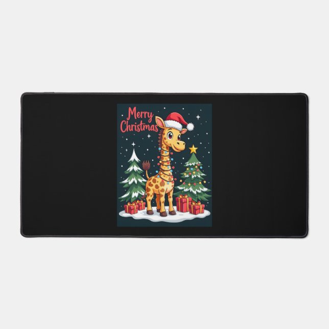 Giraffe Merry Christmas Tree Lighting Santa Giraff Schreibtischunterlage (Vorderseite)