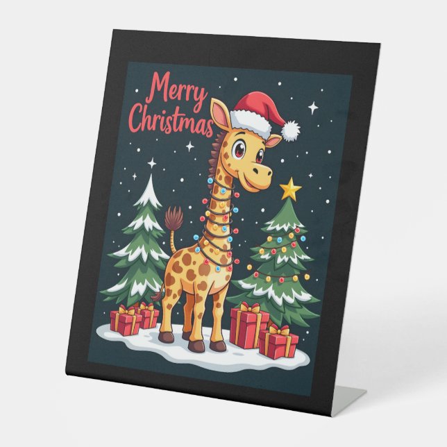Giraffe Merry Christmas Tree Lighting Santa Giraff Sockelschild (Vorderseite)