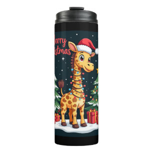Giraffe Merry Christmas Tree Lighting Santa Giraff Thermosbecher