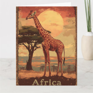 Giraffe mit afrikanischem Sonnenuntergang - Vintag Karte