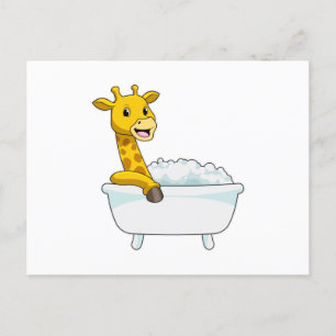 Giraffe mit Badewanne mit Schaumstoff Postkarte