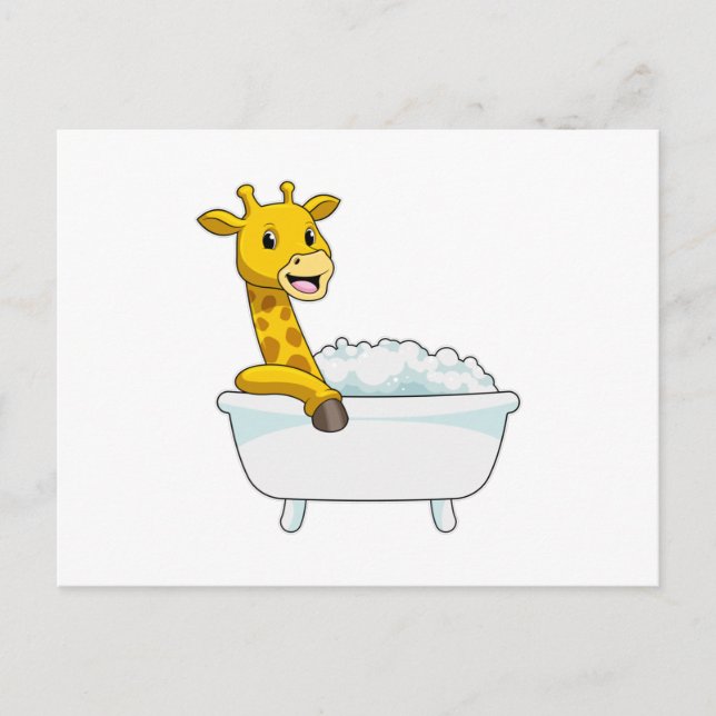 Giraffe mit Badewanne mit Schaumstoff Postkarte (Vorderseite)