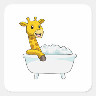 Giraffe mit Badewanne mit Schaumstoff Quadratischer Aufkleber