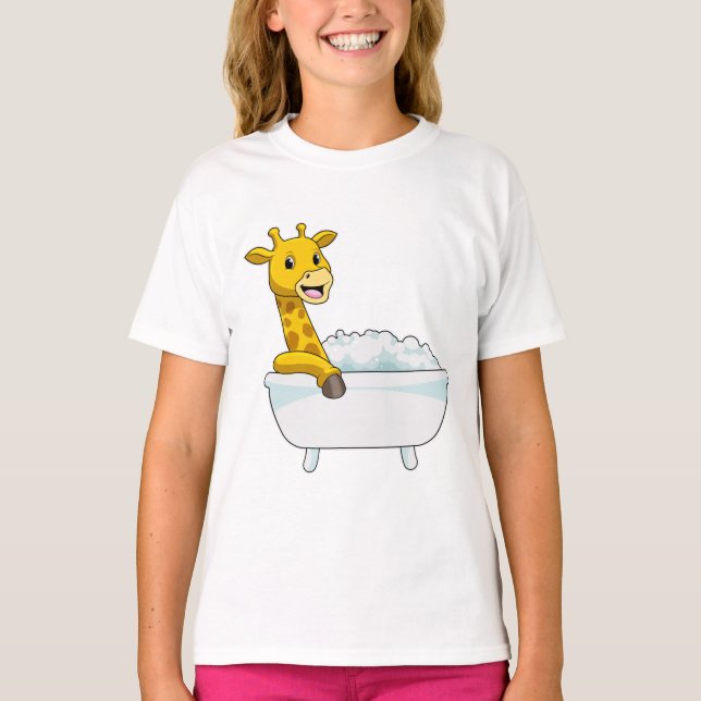 Giraffe mit Badewanne mit Schaumstoff T-Shirt (Vorderseite)