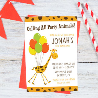 Giraffe mit Balloons Geburtstagsparty Einladung