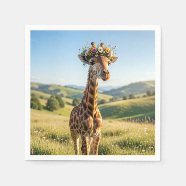 Giraffe mit Blumenkrone Serviette (Vorderseite)