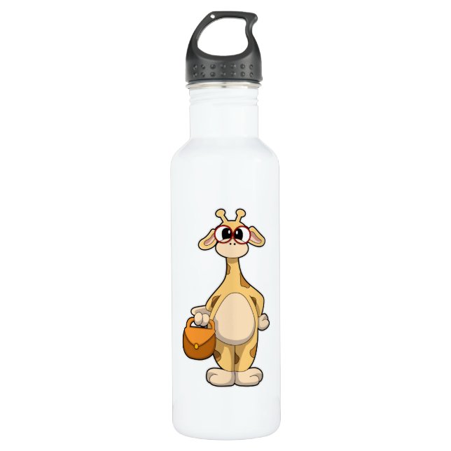 Giraffe mit Brille & Beutel Edelstahlflasche (Vorderseite)