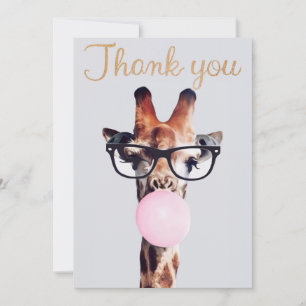 Giraffe mit Brille bläst rosa Kaugummi Dankeskarte