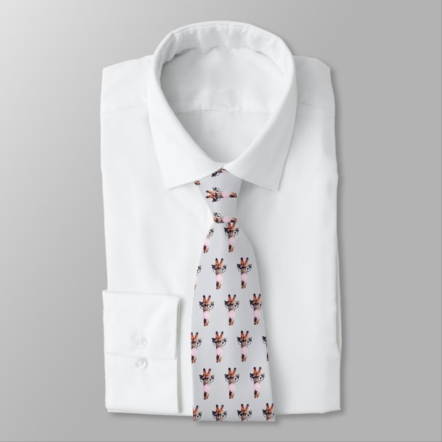 Giraffe mit Brille bläst rosa Kaugummi Krawatte (Gebunden)
