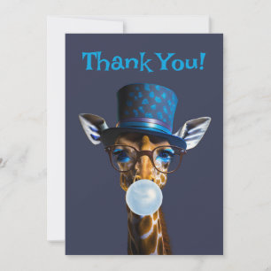 Giraffe mit Brille, Buggläser, Krawatte mit blauer Dankeskarte