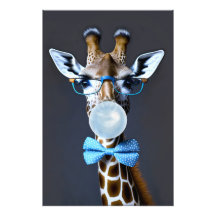 Giraffe mit Brille, Krawatte mit Bugs, blauer Kaug