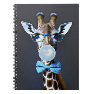 Giraffe mit Brille, Krawatte mit Bugs, blauer Kaug Notizblock