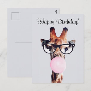 Giraffe mit Brille pustet Kaugummi Alles Gute zum Postkarte
