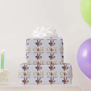 Giraffe mit Brille rosa Kaugummi zum ersten Geburt Geschenkpapier